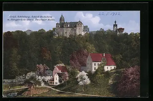 AK Rochsburg, Blick hinauf zum Schloss