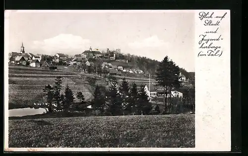 AK Frauenstein im Erzgebirge, Stadtansicht mit der Jugendherberge