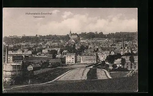 AK Hohenstein-Ernstthal, Totalansicht der Stadt, Blick zur Kirche