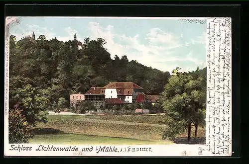 AK Lichtenwalde, Blick auf das Schloss und die Mühle