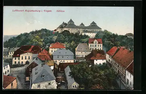 AK Augustusburg i. Erzgeb., Blick von der Stadt auf das Schloss