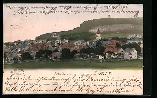 AK Scheibenberg im Erzgebirge, Generalansicht der Stadt, Blick zur Kirche