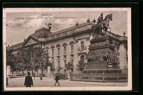 AK Berlin, Denkmal Friedrichs des Grossen vor der Universitätsbibliothek