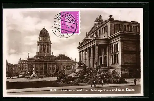 AK Berlin, Gendarmenmarkt mit Schauspielhaus und der Neuen Kirche