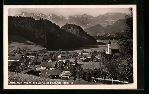 AK Altstädten, Generalansicht mit Kirche und Allgäuer Hochgebirgskette