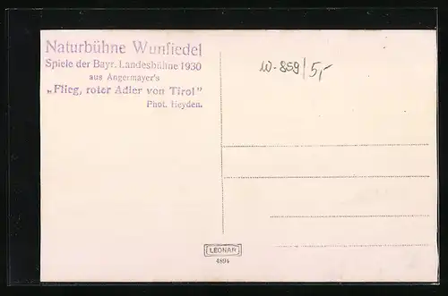 AK Wunsiedel, Spiele derbayr. Landesbühne 1930, Flieg, roter Adler von Tirol auf der Naturbühne