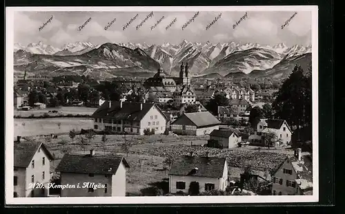 AK Kempten im Allgäu, Blick zur Kirche im Ort, Blick auf Kratzer, Grünten, Daumen und Biberkopf