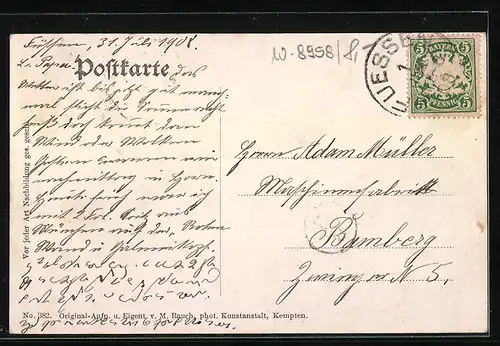 AK Füssen am Lech, Uferpartie an der Franziskanerkirche