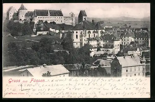 AK Füssen am Lech, Blick auf das Schloss und die Stadt