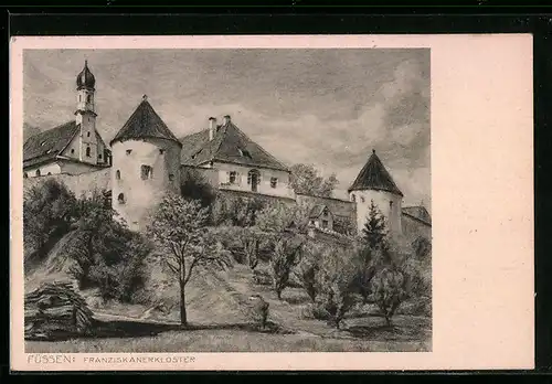 Künstler-AK Füssen am Lech, am Franziskanerkloster