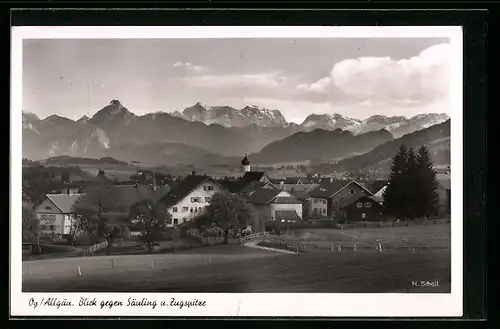 AK Oy im Allgäu, Blick gegen Säuling und Zugspitze