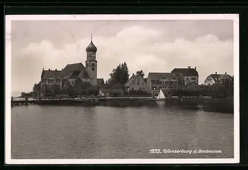 AK Wasserburg am Bodensee, Blick auf die Kirche am Seeufer