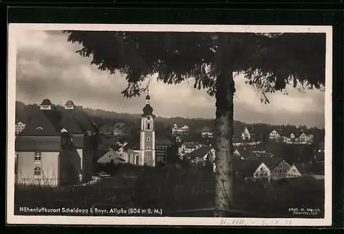 AK Scheidegg im bayr. Allgäu, Ortstotale mit der Kirche