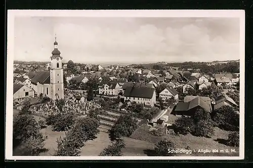 AK Scheidegg im Allgäu, Blick über die gesamte Ortschaft und auf die Kirche