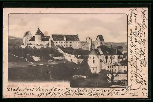 AK Füssen am Lech, Blick auf das Kloster St. Mang und das Schloss