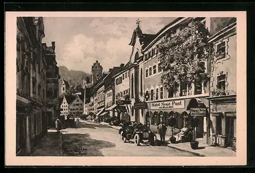 Künstler-AK Füssen am Lech, Hotel Neue Post in der Reichenstrasse