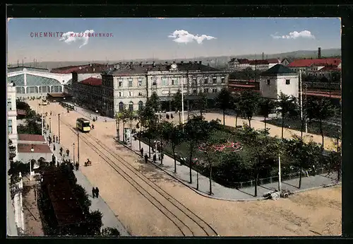 AK Chemnitz, Strassenbahn vor dem Hauptbahnhof