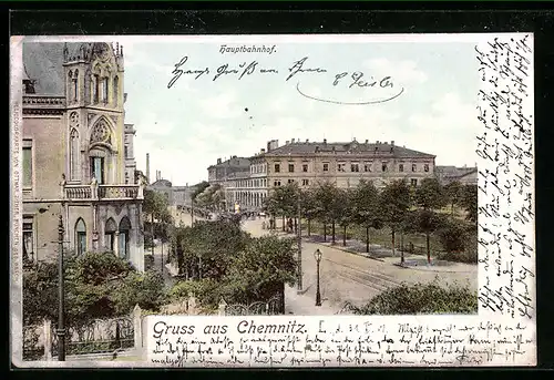 AK Chemnitz, Allee vor dem Hauptbahnhof