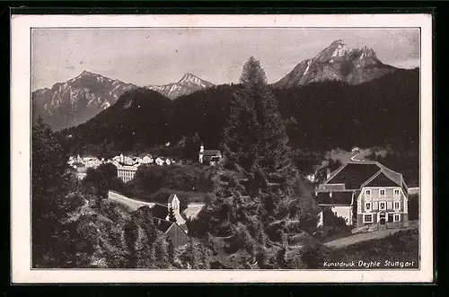 Künstler-AK Füssen am Lech, Kurhaus Schwefelbad Faulenbach, Blick auf Säuling