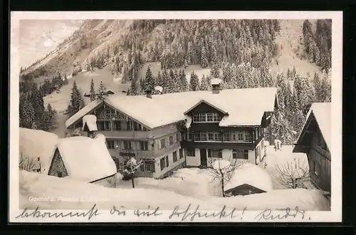AK Einödsbach, Gasthof und Pension im Schnee