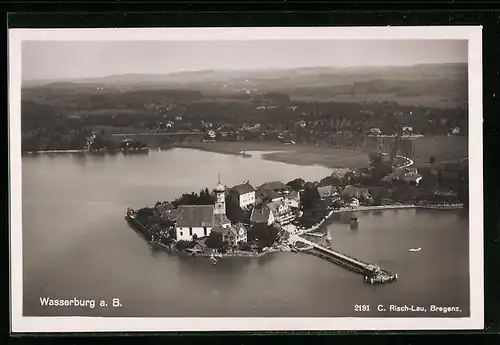 AK Wasserburg a. B., Landesteg vor der Kirche, Fliegeraufnahme