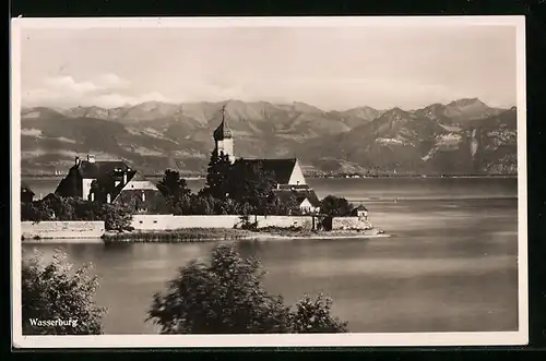 AK Wasserburg, Blick zur Kapelle am Ufer des Bodensee