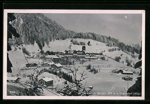 AK Wasach b. Oberstdorf im Allgäu, Blick auf das Sanatorium im Schnee