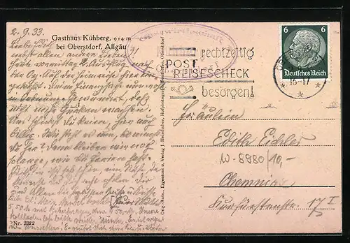 AK Oberstdorf im bayr. Allgäu, am Gasthaus Kühberg