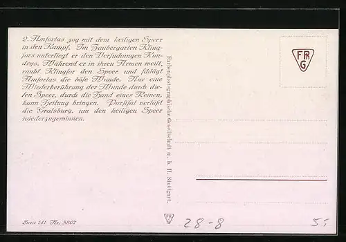 Künstler-AK Parsival im Gespräch, Amfortas liegt auf der Wunden Barre, Serie 141, Nr. 3807