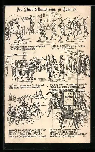 Künstler-AK Berlin, Schwindelhauptmann zu Köpenick, Stadtkasse beraubt, Kutschfahrt