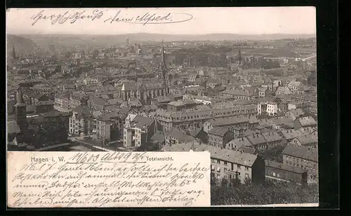 AK Hagen i. W., Totalansic ht der Stadt, Blick zur Kirche