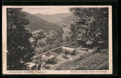 AK Nordenau im Sauerland, Gasthof J. Gnacke, Garten mit Talblick