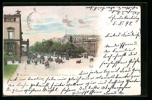 AK Berlin, Unter den Linden, Denkmal Friedrich d. Grosse