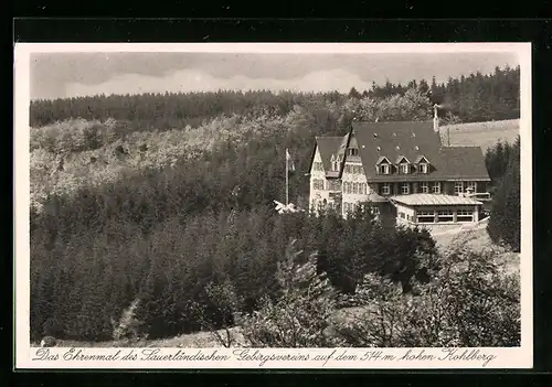 AK Dahle bei Altena, das Ehrenmal des sauerländischen Gebirgsvereins auf dem 514m hohen Kohlberg