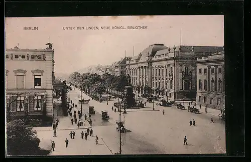 AK Berlin, Unter den Linden, Blick auf die neue königliche Bibliothek