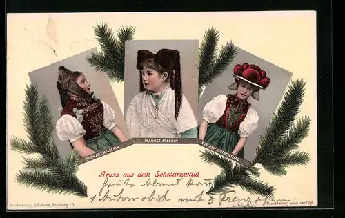 AK Junge Frauen aus unterschiedlichen Regionen in Schwarzwälder Tracht