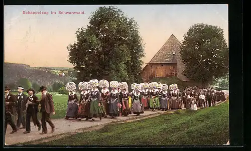 AK Schappelzug im Schwarzwald, Schwarzwälder Tracht