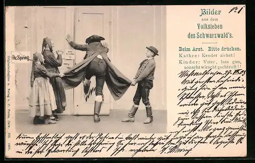 AK Beim Arzt, Schwarzwälder Tracht