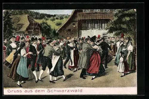 AK Schwarzwälder beim Tanz, Schwarzwälder Tracht