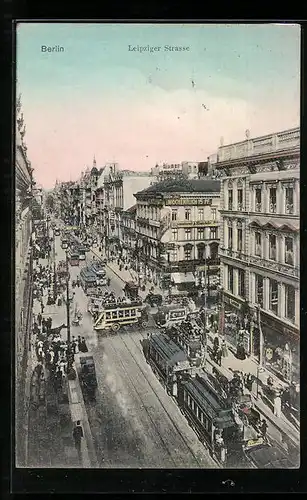 AK Berlin, Leipziger Strasse mit Strassenbahn