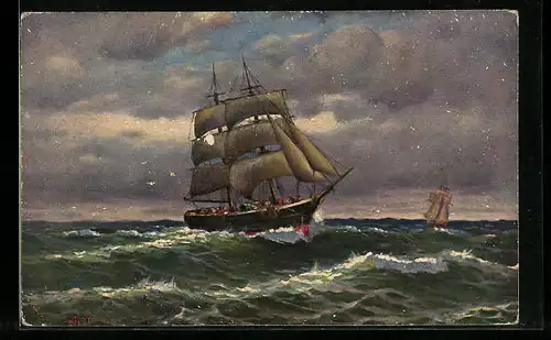 Ölgemälde-Imitations-AK Degi Nr. 1202: Seestück, Marine, Schiff auf See