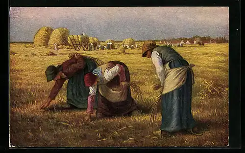 Ölgemälde-Imitations-AK Degi Nr. 1218: Aehrenleserinnen, Damen auf dem Feld, Millet