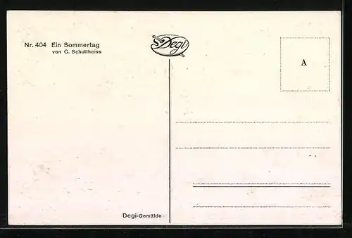 Ölgemälde-Imitations-AK Degi Nr. 404: Ein Sommertag von C. Schultheiss, Mutter vor dem Haus mit Baby im Arm