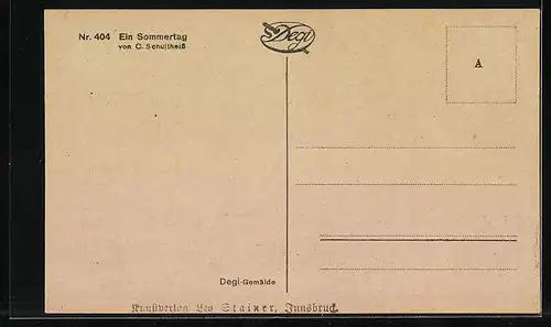 Ölgemälde-Imitations-AK Degi Nr. 404: Ein Sommertag von C. Schultheiss, Mutter in TZracht mit Kind auf dem Arm