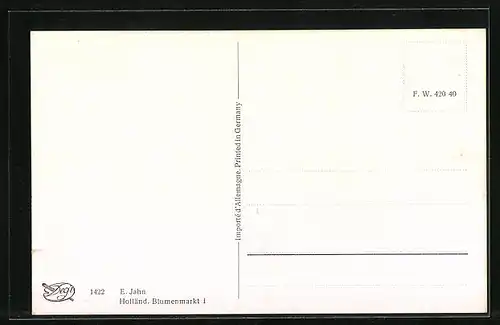 Ölgemälde-Imitations-AK Degi Nr. 1422: Holländischer Blumenmarkt mit Windmühle von E. Jahn