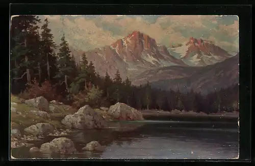 Ölgemälde-Imitations-AK Degi Nr. 1292: See im Hochgebirge von W. Hoy