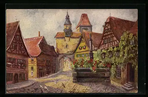 Ölgemälde-Imitations-AK Degi Nr. 1460: Tordurchblick in Rothenburg ob der Tauber, E. Jahn