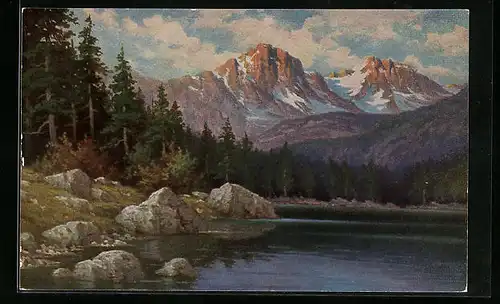 Ölgemälde-Imitations-AK Degi Nr. 1292: See im Hochgebirge, W. Hoy
