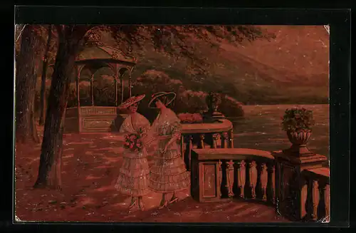 Ölgemälde-Imitations-AK Degi Nr. 1047: Damen am Pavillon, Paul Stolle