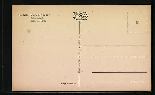 Ölgemälde-Imitations-AK Degi Nr. 1087: Sommerfreuden, Dame auf einer Schaukel